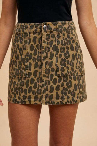 Annie Wear Leopard Denim Mini Skirt - SwagglyLife Home & Fashion Annie Wear Leopard Denim Mini Skirt - SwagglyLife Home & Fashion