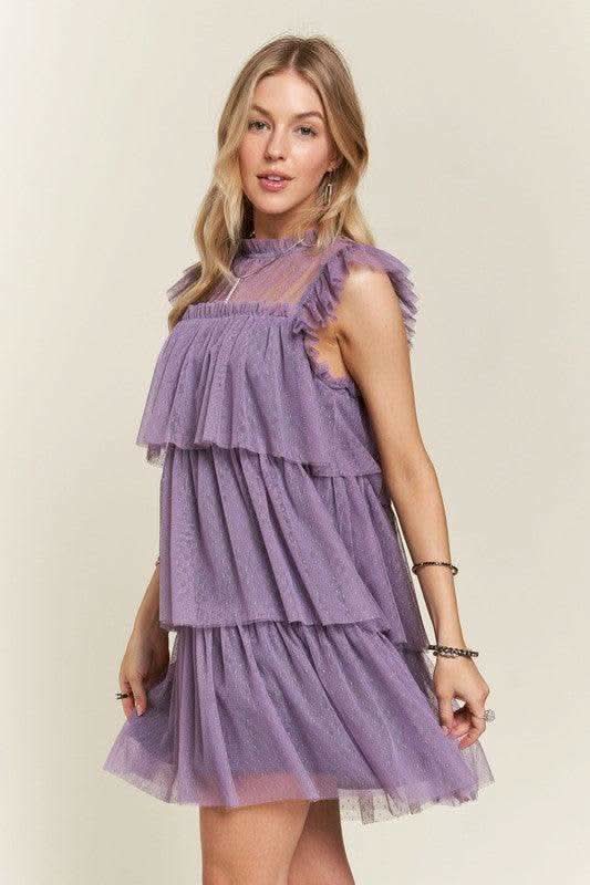 ADORA Layered Ruffled Cap Sleeve Mesh Dress - SwagglyLife Home & Fashion