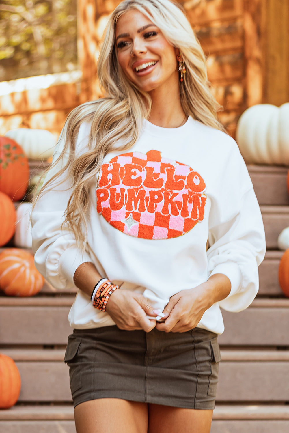 Blair Halloween Pumpkin Patched Pullover Sweatshirt in White - Tops/Sweatshirts & Hoodies photo
