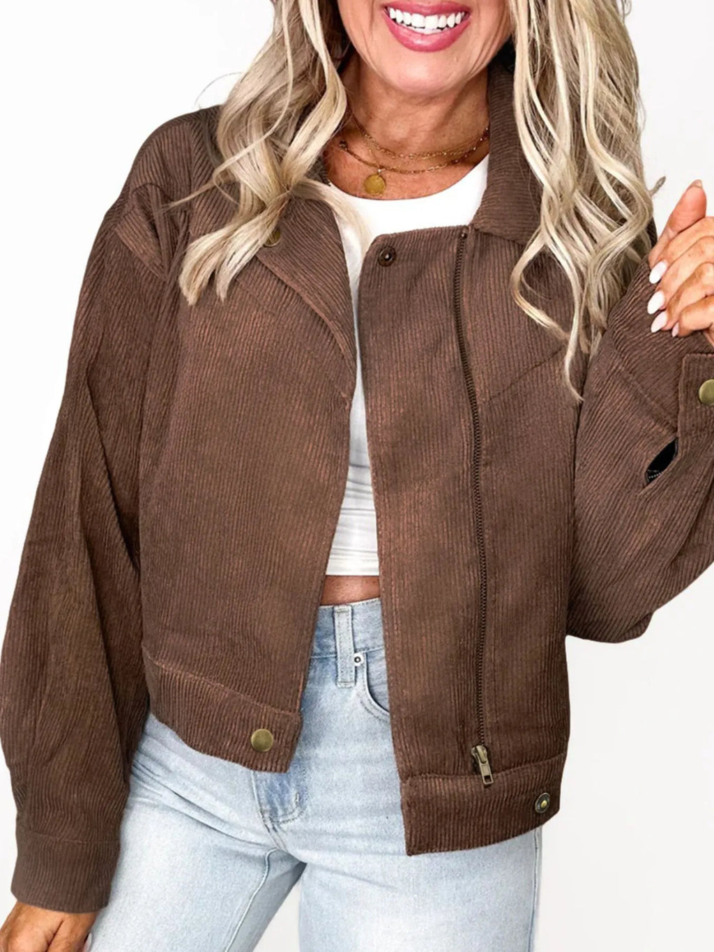 Corduroy Cropped Bomber Jacket in - photo