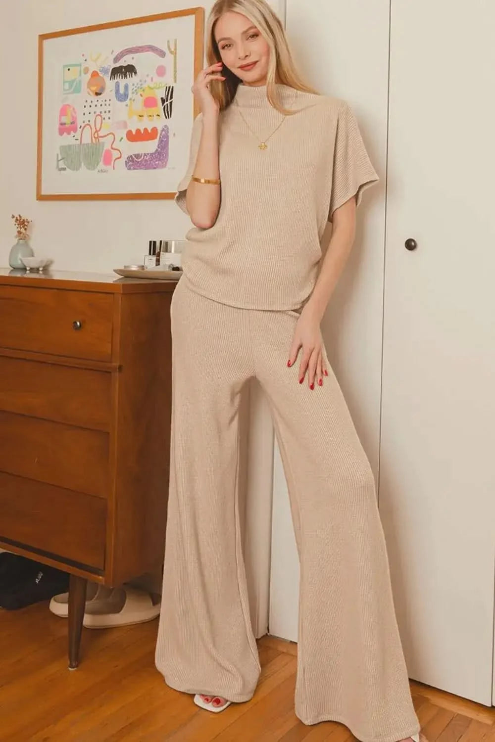 Zenana Sweater Mock Neck Top & Long Pants Set in - photo