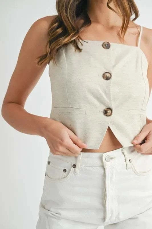 MABLE Linen Mix Button Down Tank Top - SwagglyLife Home & Fashion