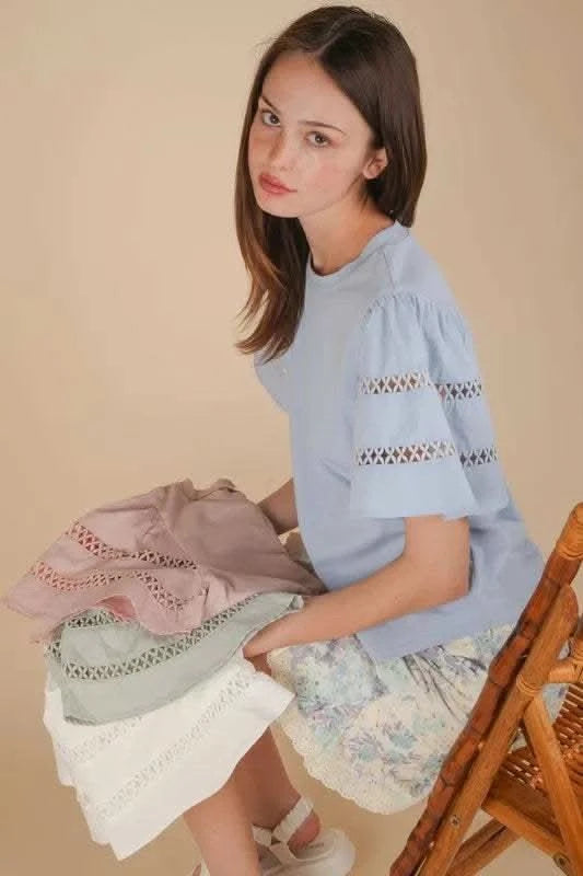 VERY J Lace Trim Sleeve Top - SwagglyLife Home & Fashion