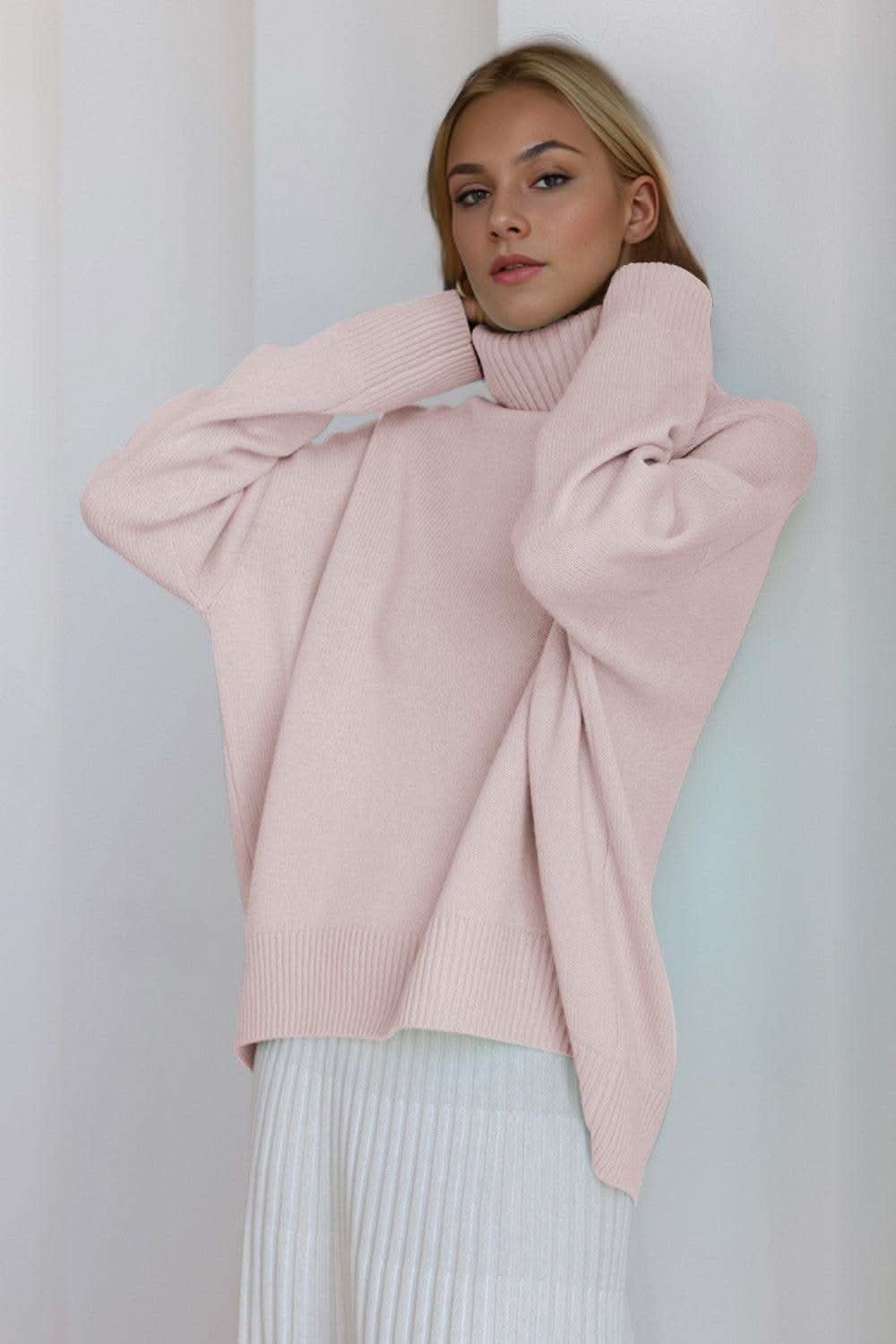 Basic Bae Turtleneck Dropped Shoulder Long Sleeve Sweater in - sweater photo
