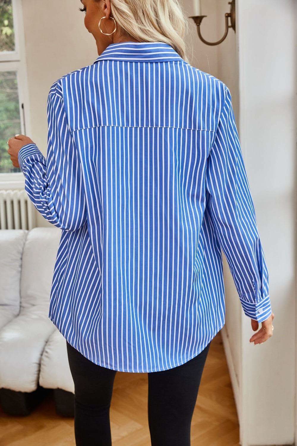 Striped Button Up Long Sleeve Shirt - SwagglyLife Home & Fashion