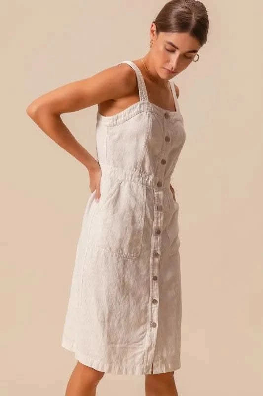 SO ME Button Down Pocket Front Pinafore Dress in - photo