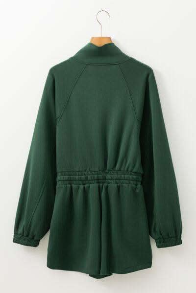 Drawstring Half Zip Long Sleeve Romper - SwagglyLife Home & Fashion Drawstring Half Zip Long Sleeve Romper - SwagglyLife Home & Fashion