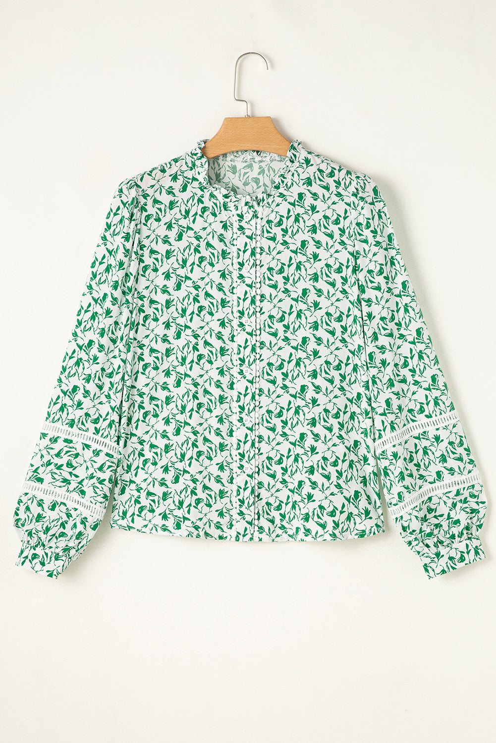Melanie Lace Floral Puff Sleeve Top in Green Printed - Tops/Blouses & Shirts photo