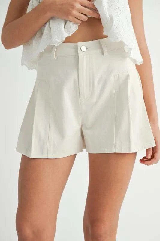 MABLE Pleated High Waist Twill Shorts - SwagglyLife Home & Fashion