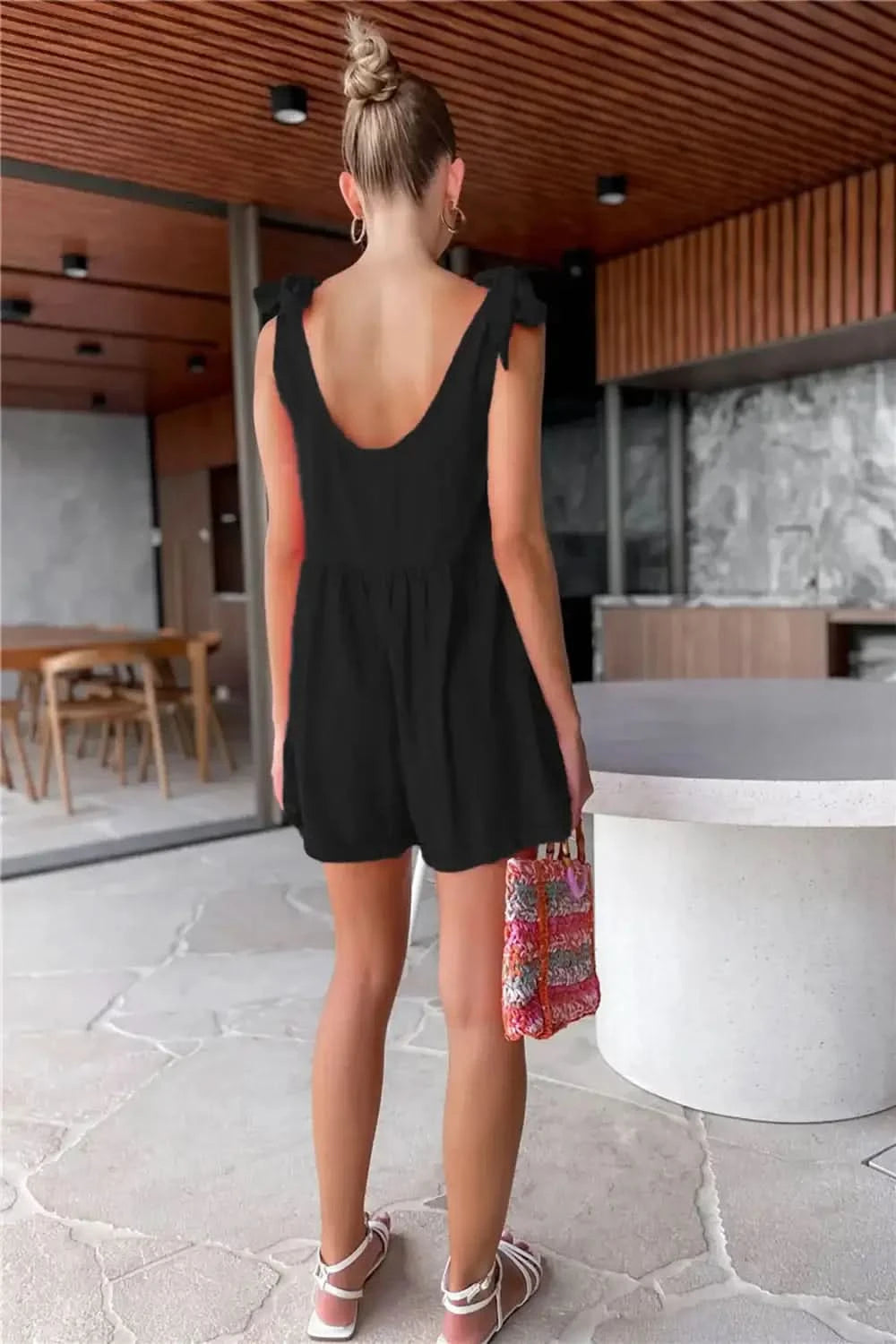 Full Size Scoop Neck Tie Shoulder Romper in - photo