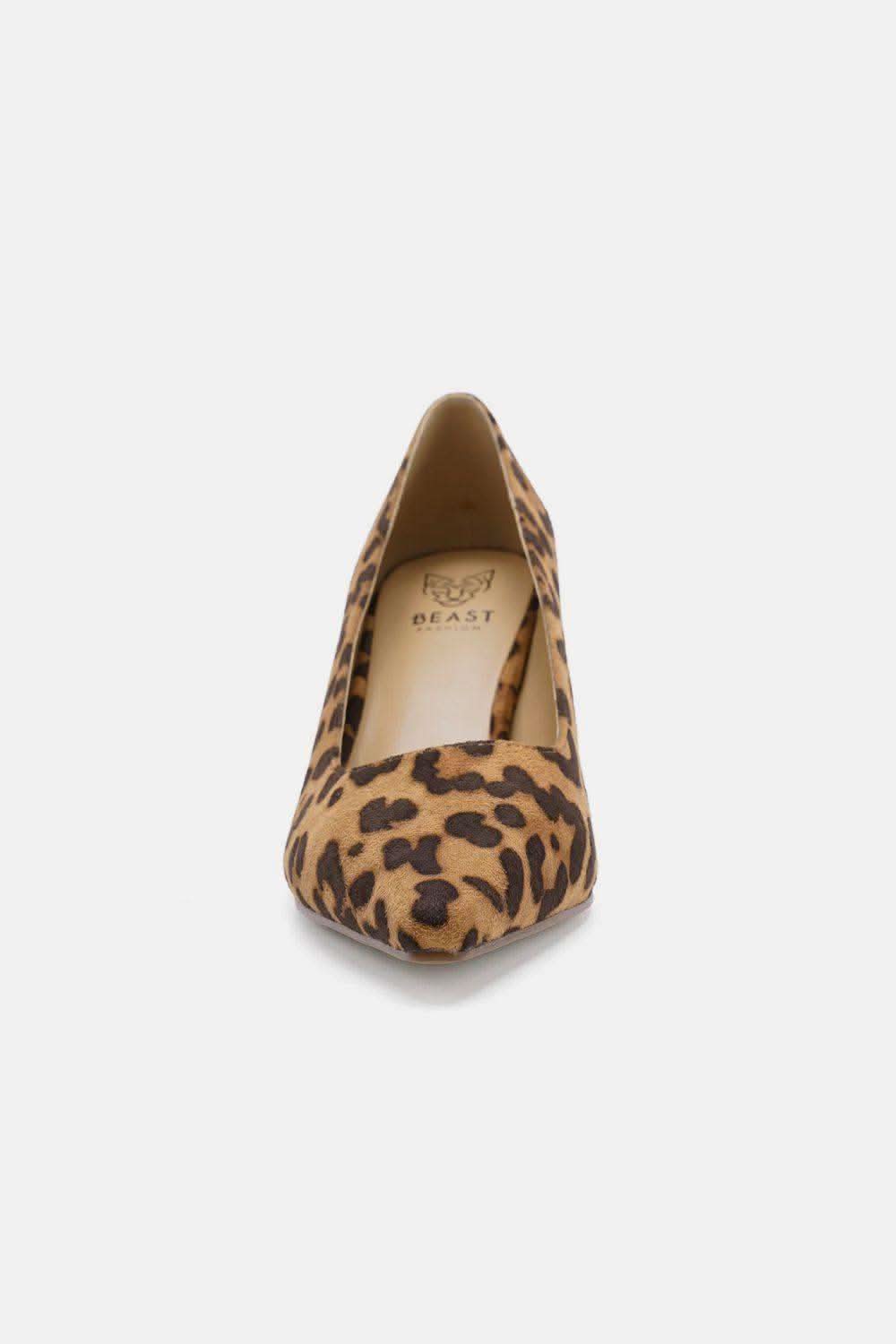 Beast Fashion Faux Suede Leopard Point Toe Pumps in - photo