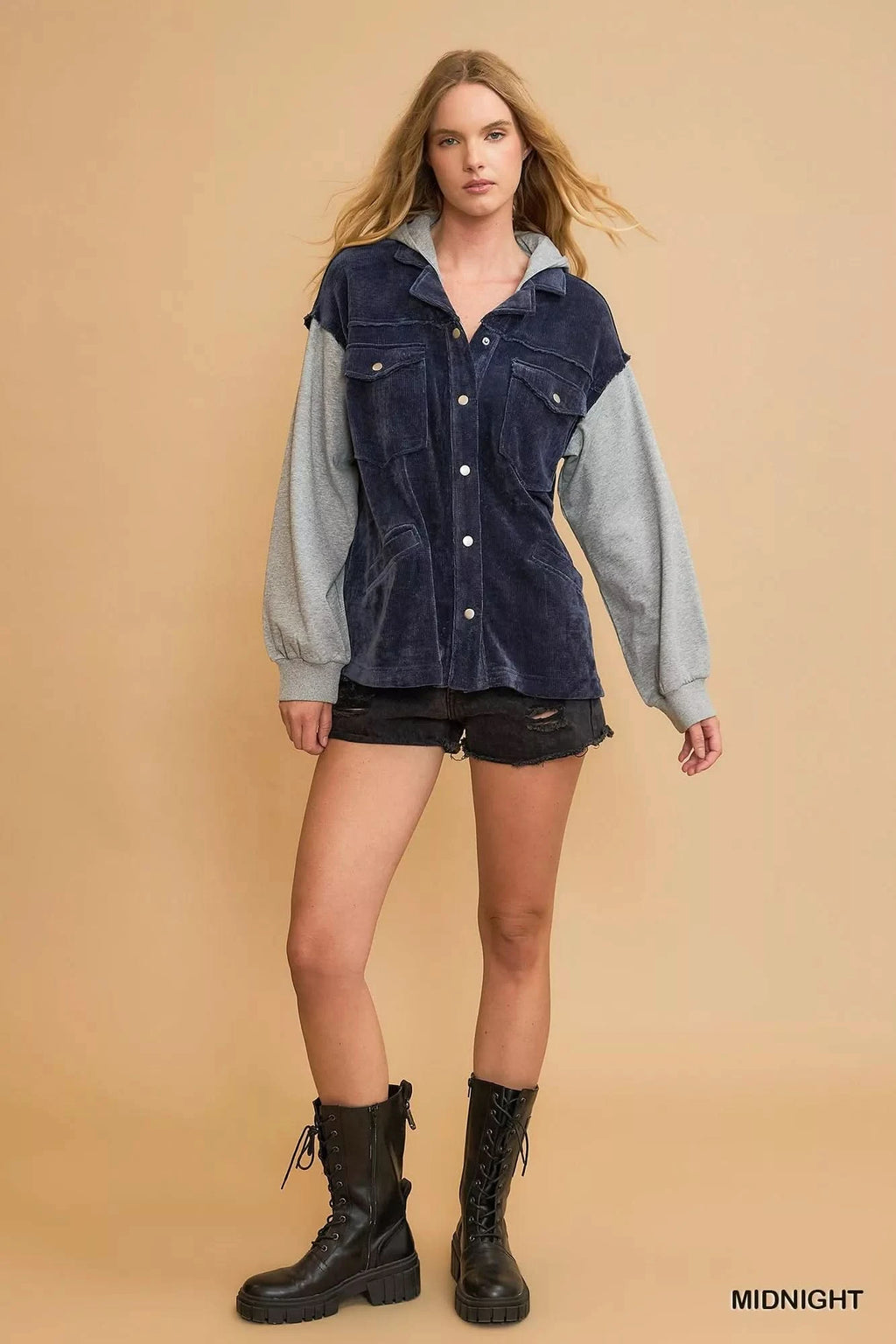 Umgee Contrast Hooded Chenille Jacket in - photo