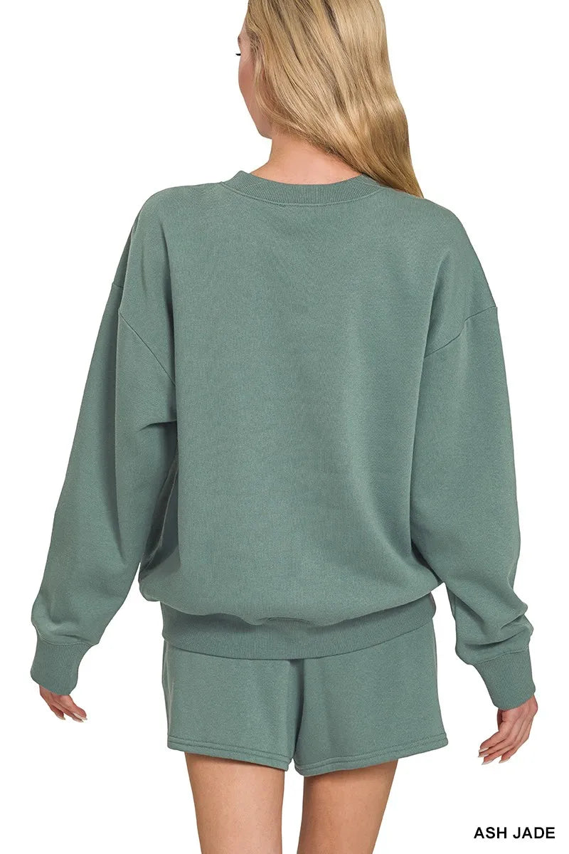 Zenana Fleece Long Sleeve Sweatshirts & Shorts Set in - photo