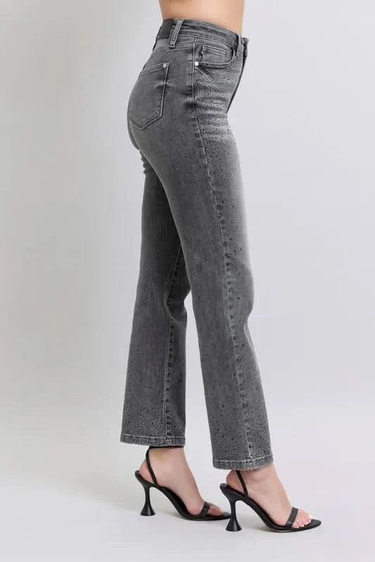 Judy Blue Full Size High Waist Rhinestone Straight Jeans Plus Size in - photo
