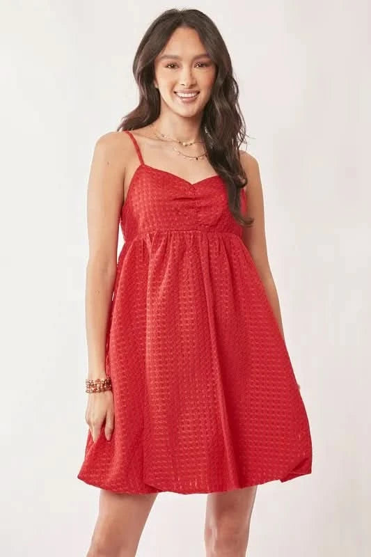 Davi & Dani Textured Sweetheart Neckline Bubble Hem Dress in - photo