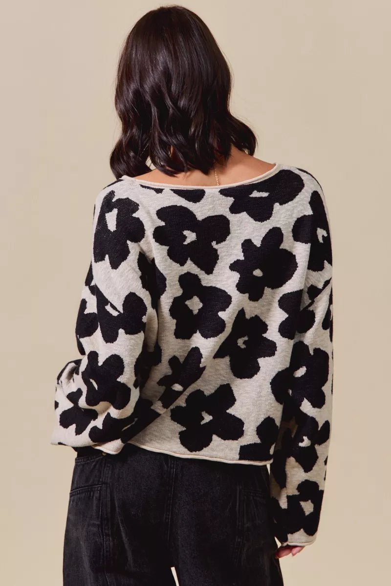 SO ME Loose Fit Flower Lightweight Sweater Top in - photo