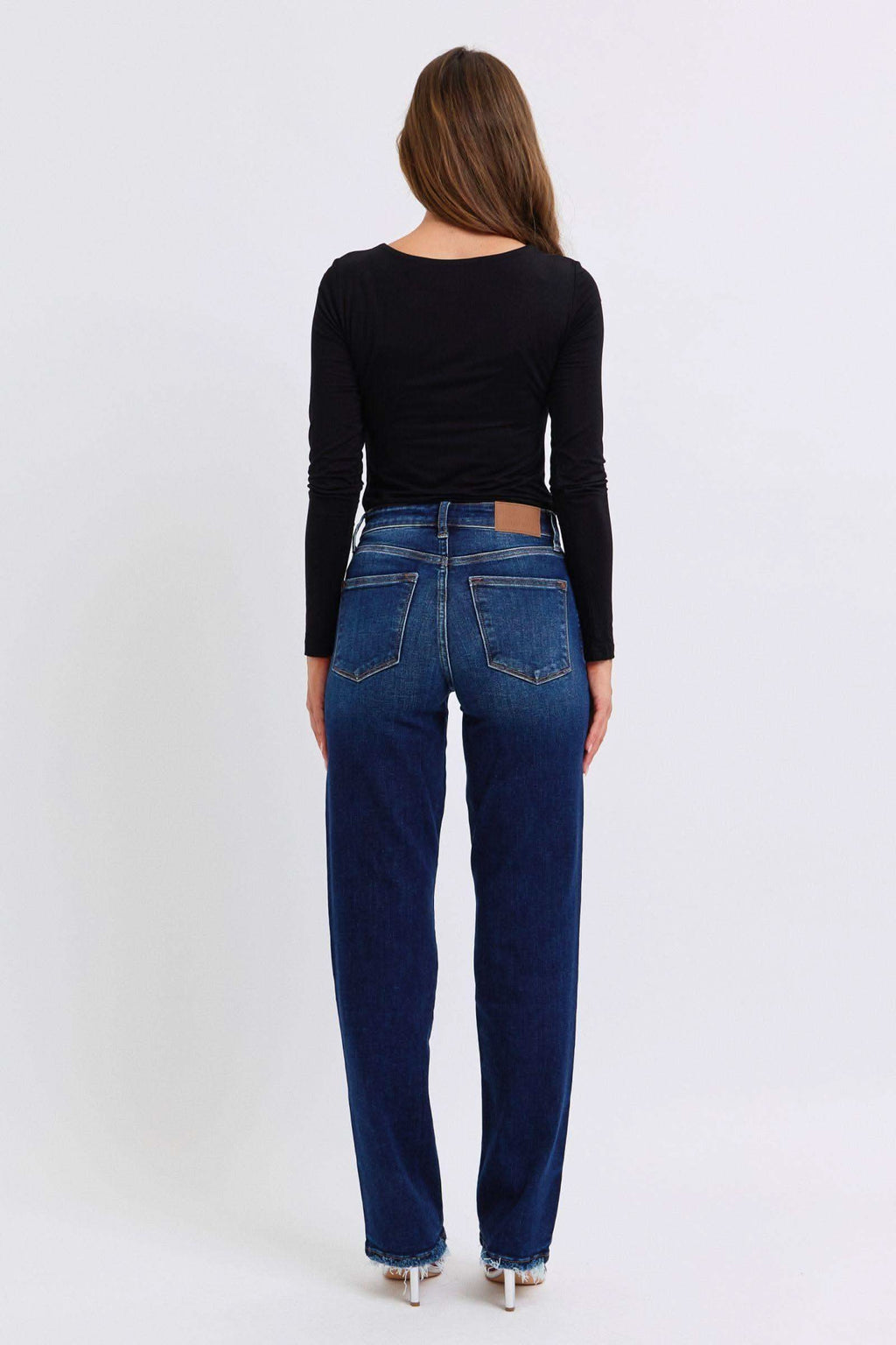 Judy Blue Full Size Raw Hem Straight Leg Jeans in - Jeans photo