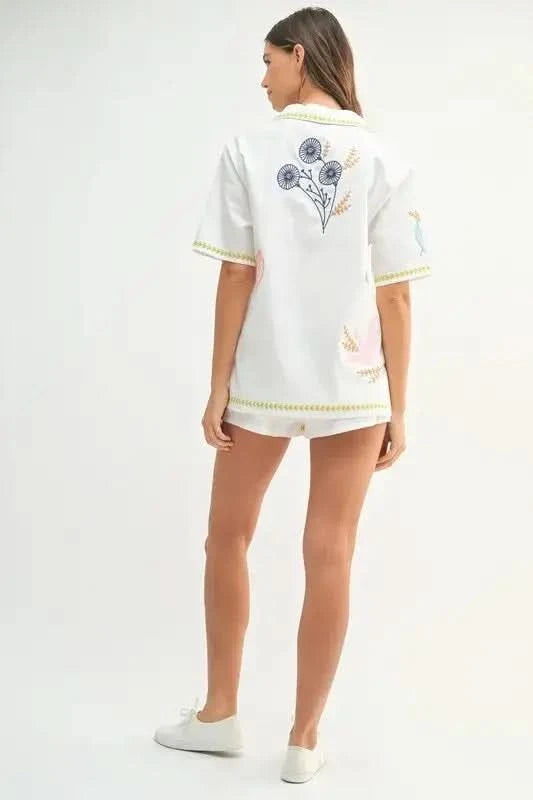 MABLE Embroidered Button Down Shirt and Shorts Set in - photo