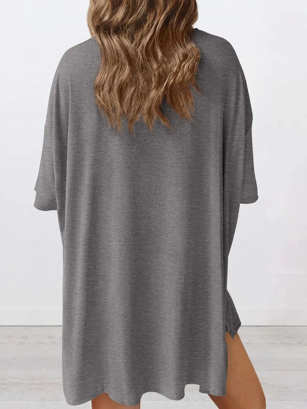 Full Size Oversized Slit Round Neck Top and Shorts Lounge Set Plus Size in - photo