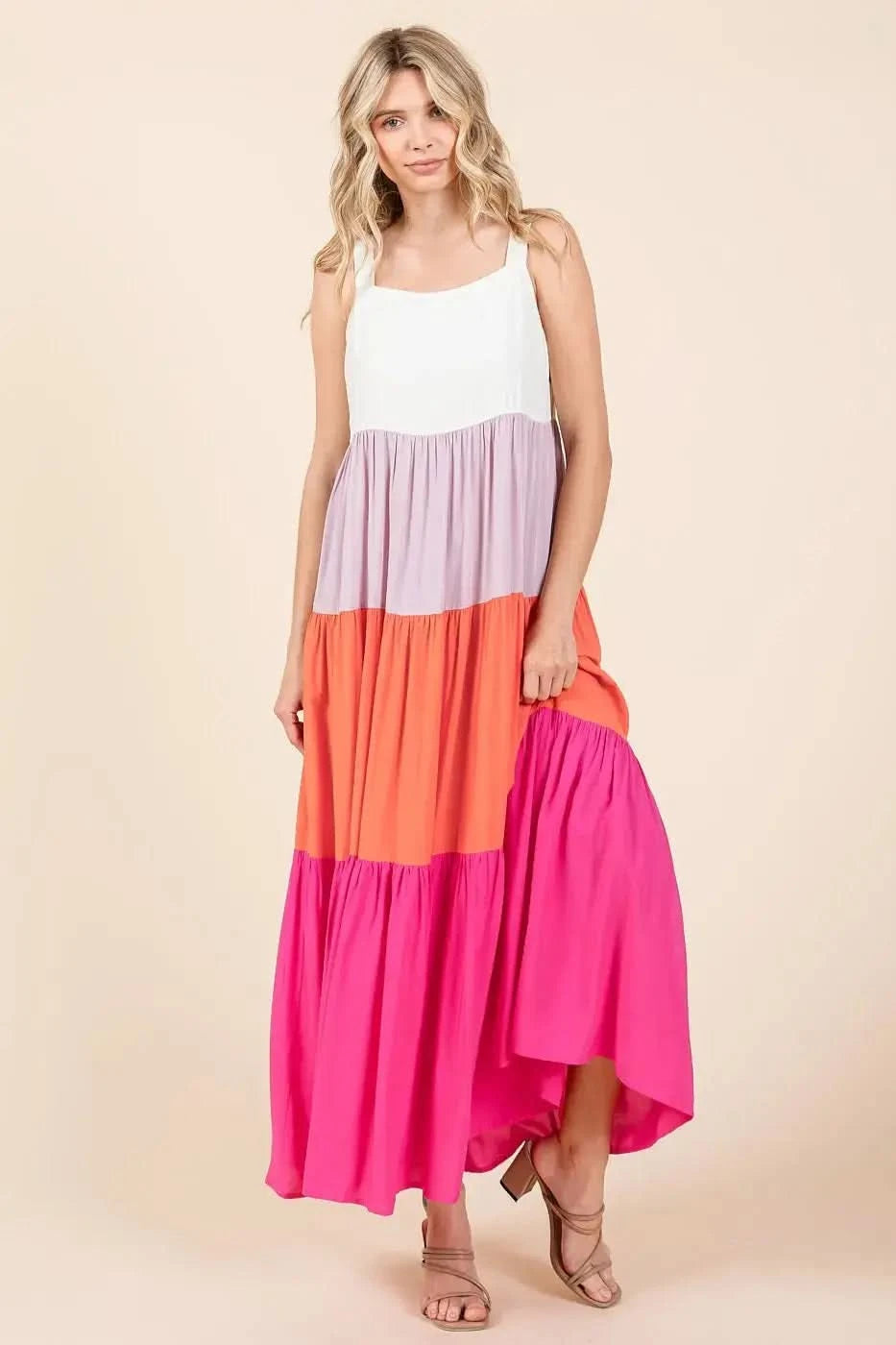 Mittoshop Color Block Tiered Pull-On Maxi Dress in - photo