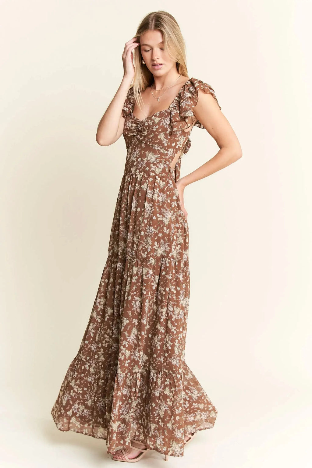 Jade By Jane Ruffle Sleeve Tiered Maxi Dress in - photo