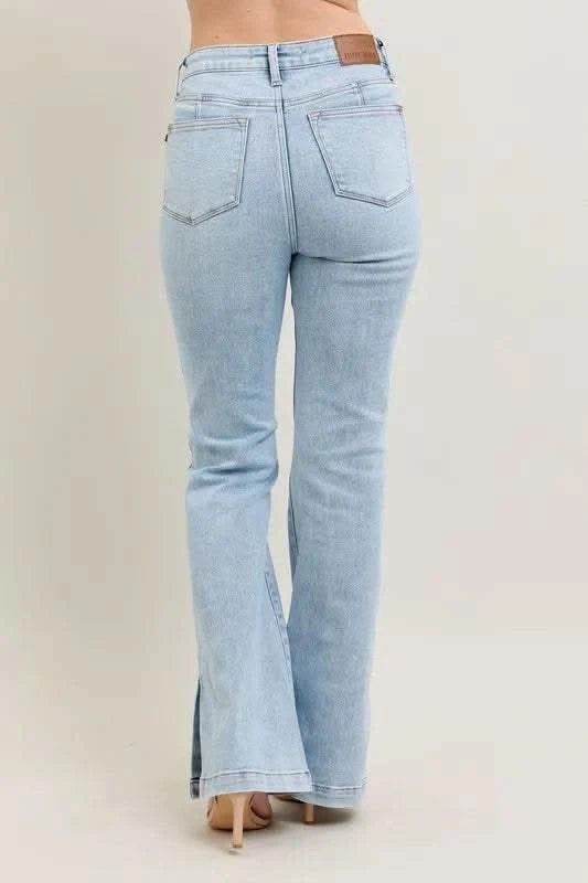 Judy Blue Full Size Tummy Control Vintage Wash Side Slit Slim Boot Jeans Plus Size in - photo