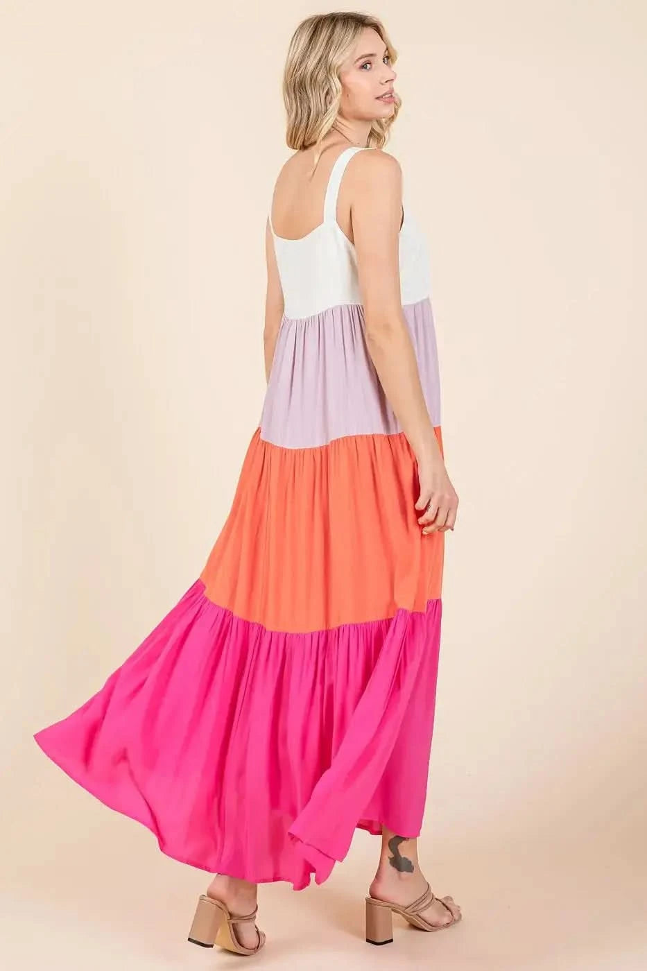Mittoshop Color Block Tiered Pull-On Maxi Dress in - photo