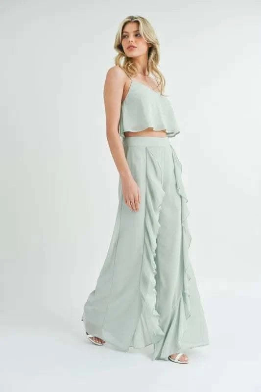 MABLE Crop Cami and Ruffled Wide Leg Pants Set in - photo