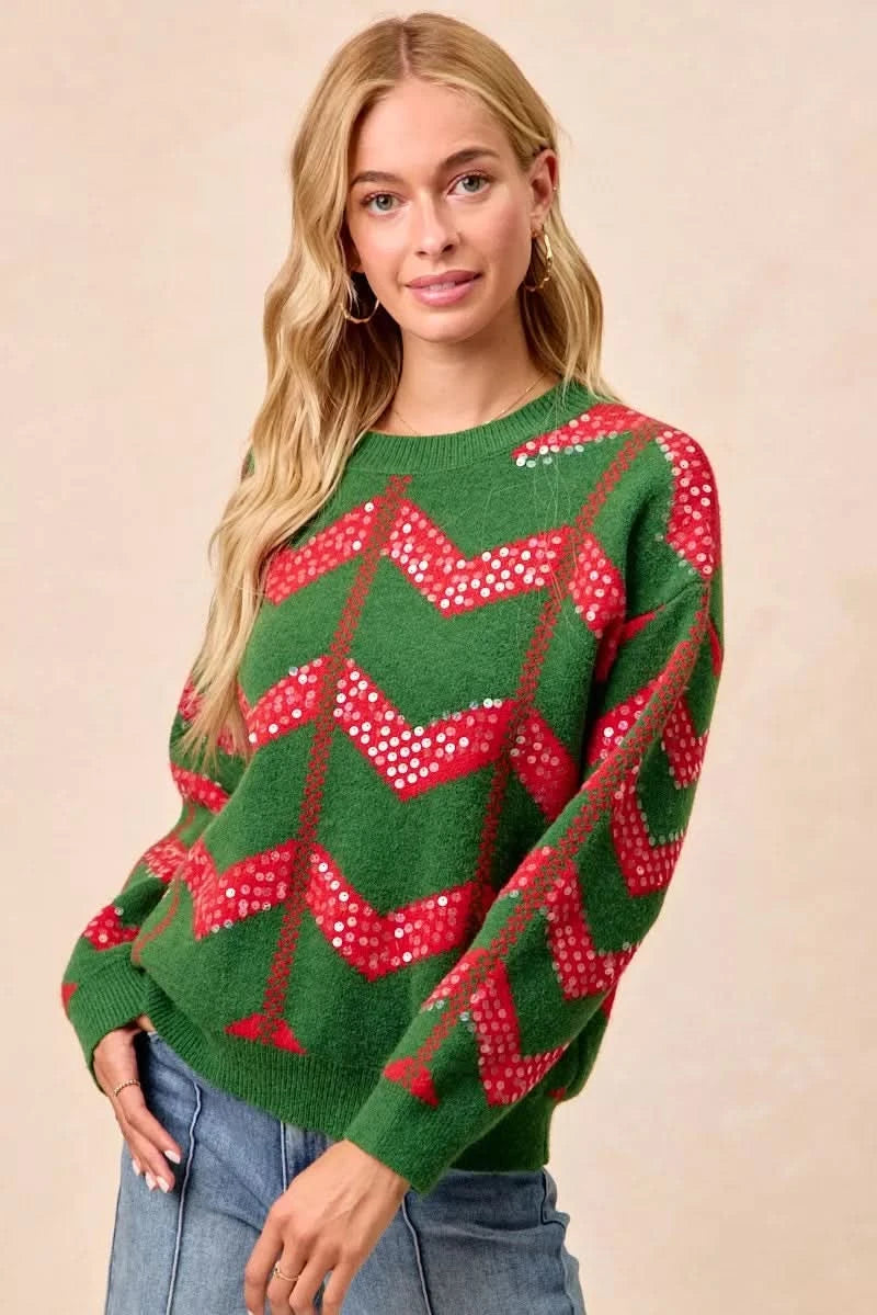 BiBi Christmas Theme Chevron Sequins Detail Sweater in - photo