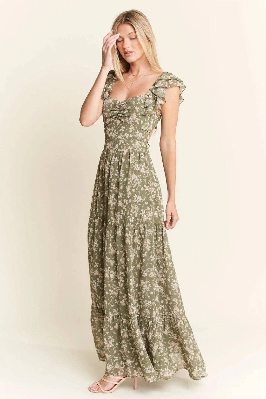 Jade By Jane Ruffle Sleeve Tiered Maxi Dress in - photo