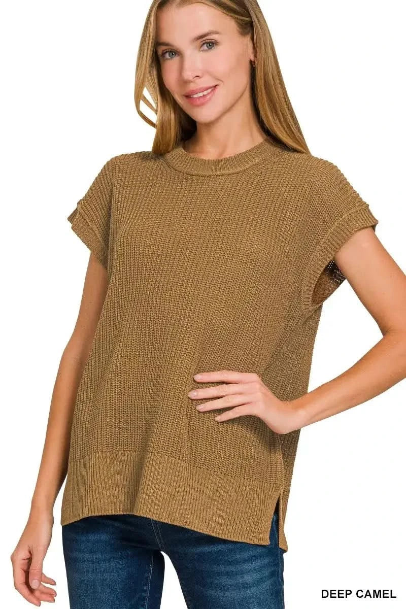 Zenana Oversized Crew Neck Sweater in DEEP CAMEL - photo