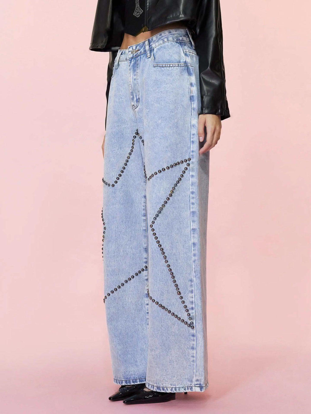 Studded Star Straight Jeans with Pockets - SwagglyLife Home & Fashion