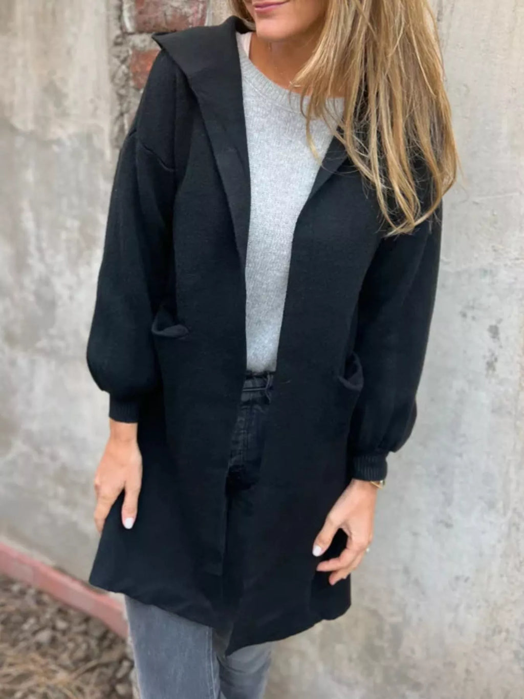 Full Size Open Front Drop Shoulder Hooded Cardigan Plus Size - SwagglyLife Home & Fashion