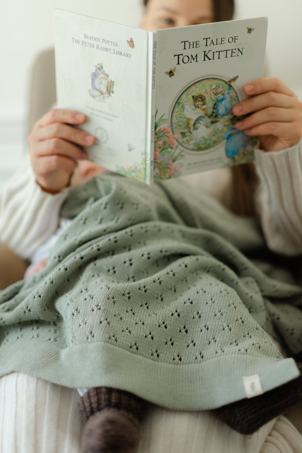 Mint Pointelle Knit Blanket in - photo