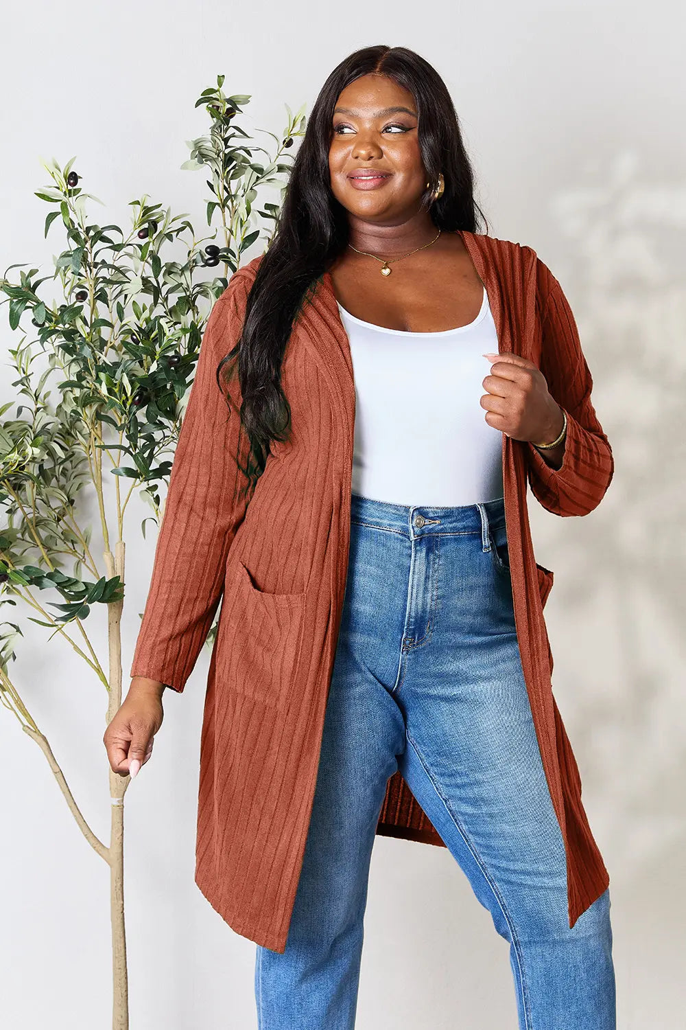 Basic Bae Full Size Hooded Sweater Cardigan in - photo