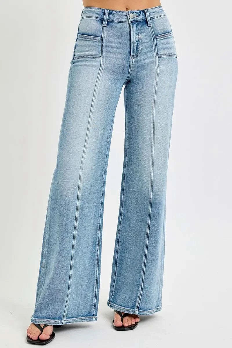 RISEN Full Size Mid Rise Wide Jeans with Front Patch Pocket Plus Size in - photo