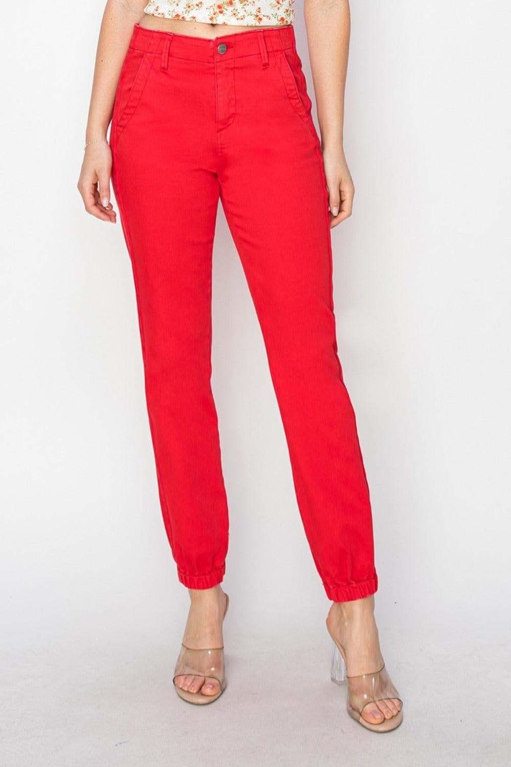 RISEN Full Size High Waisted Jogger Jeans in Scarlet - Jeans photo
