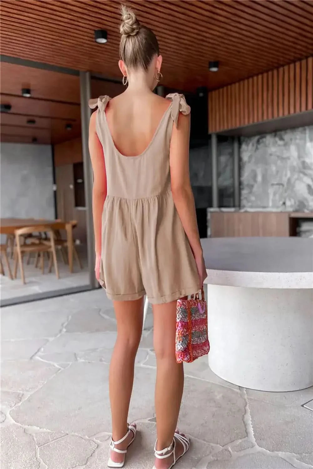 Full Size Scoop Neck Tie Shoulder Romper in - photo