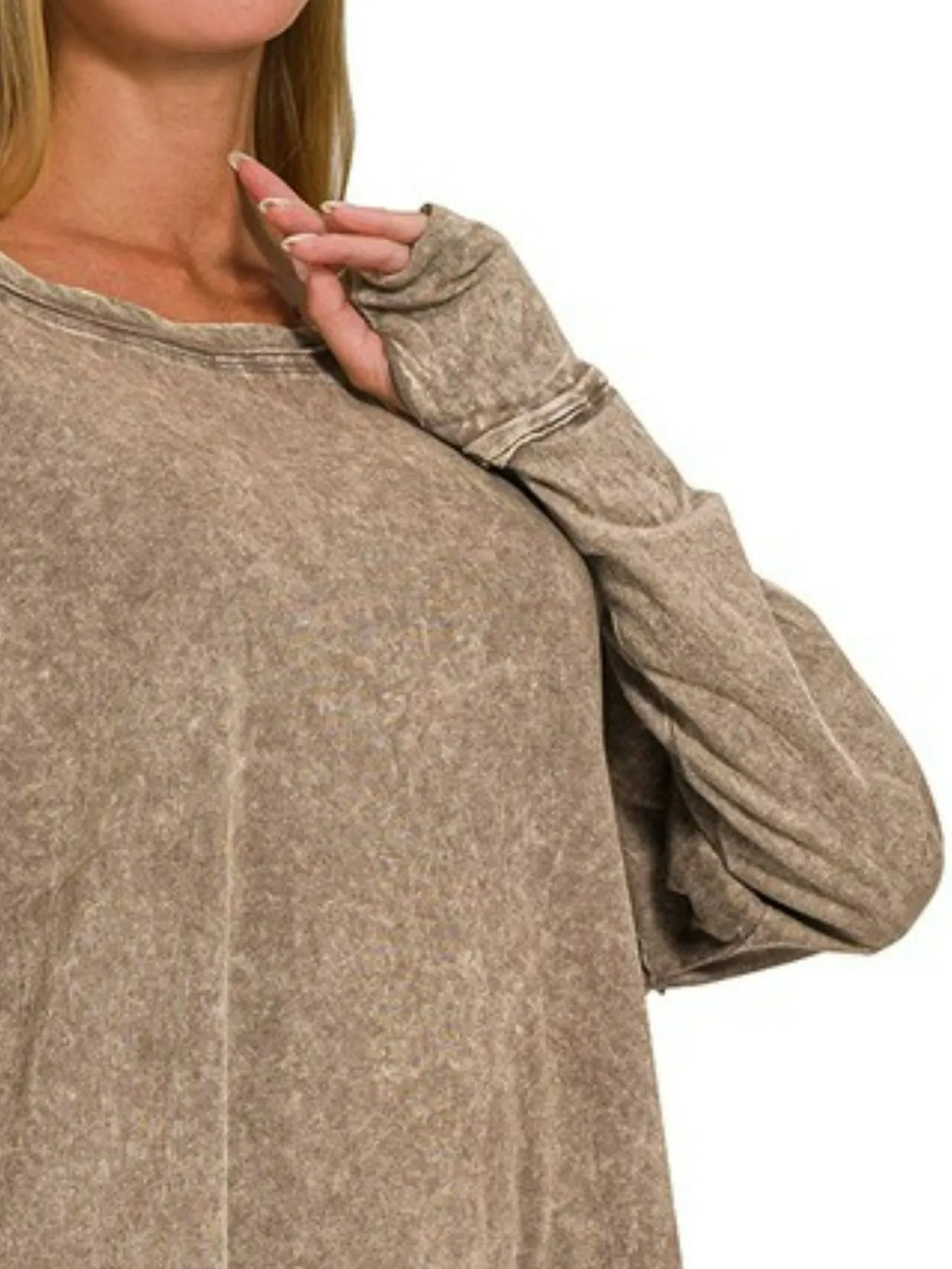 Zenana Crinkle Washed Thumb Hole Cuffs Long Sleeve Top in - photo