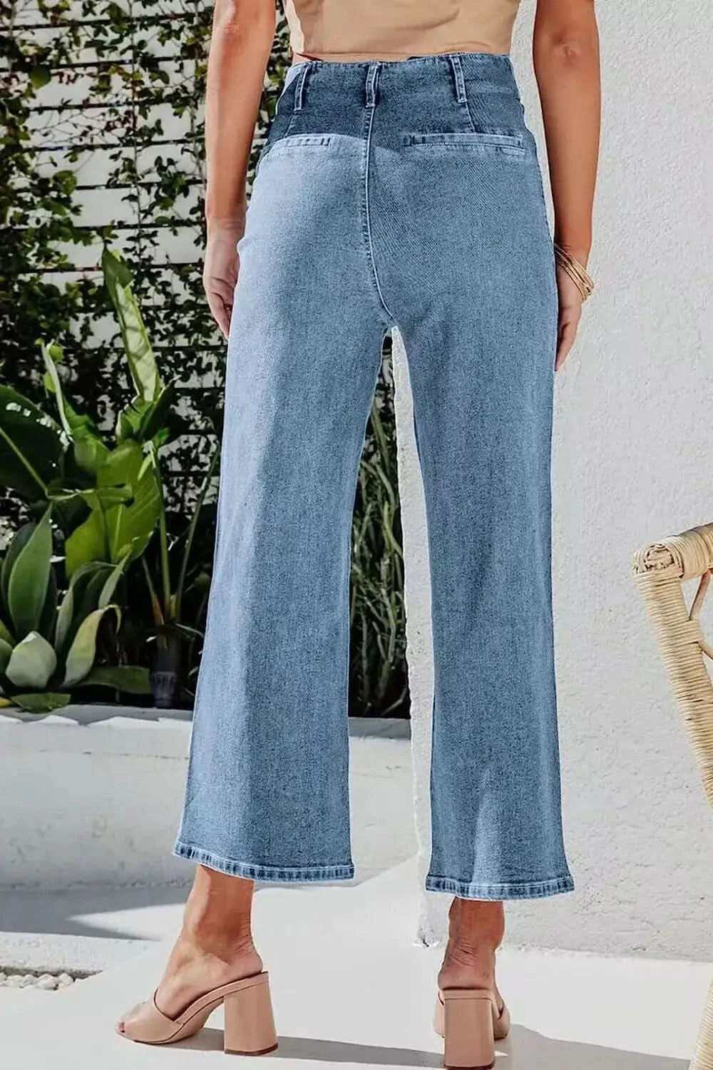 Button Fly Cropped Wide Leg Jeans in - photo