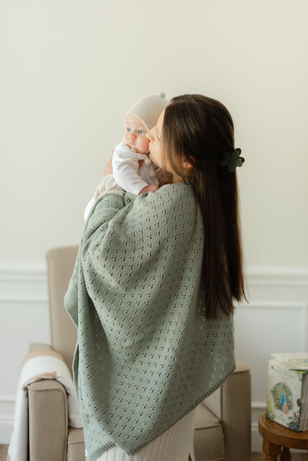 Mint Pointelle Knit Blanket in - photo