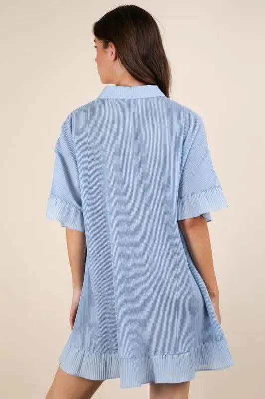 VERY J Pleated Detail Button Down Mini Dress in - photo