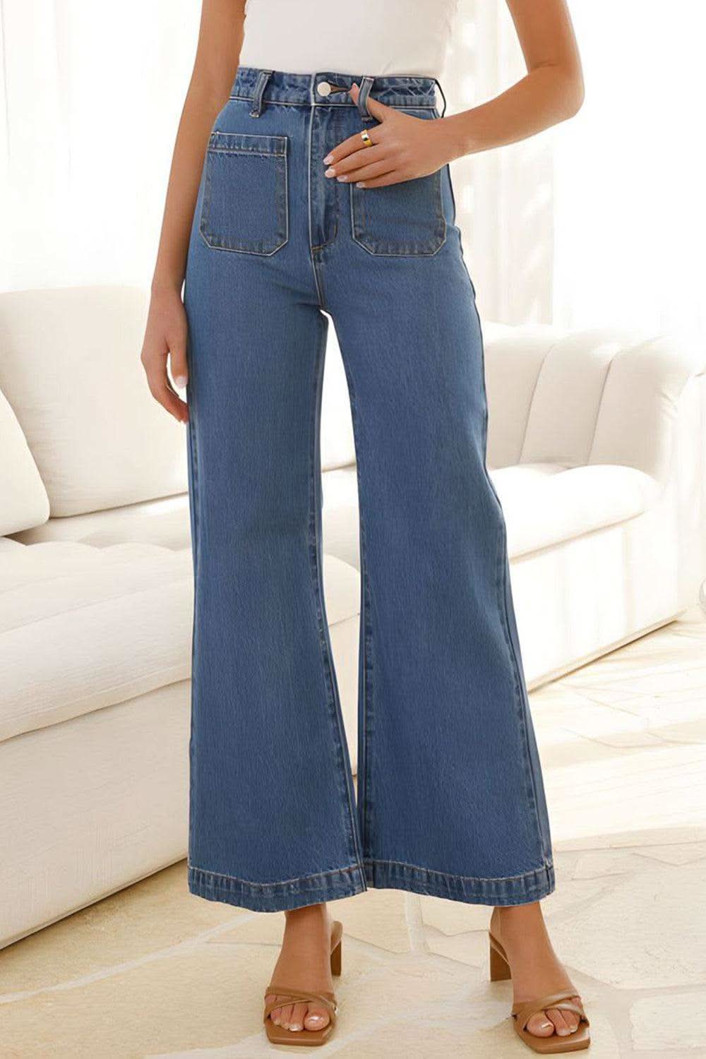 High Waist Bootcut Jeans with Pockets - SwagglyLife Home & Fashion