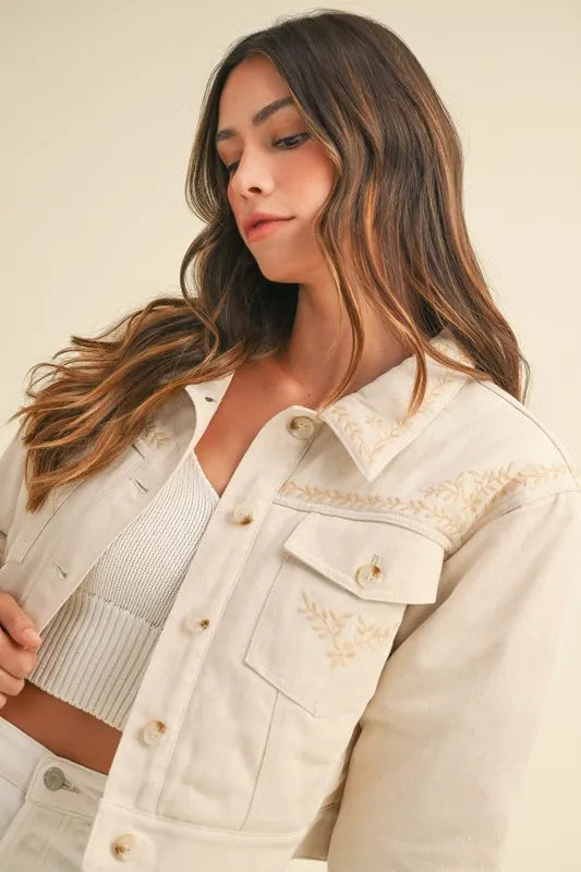 MABLE Embroidered Quilted Cropped Jacket in - photo
