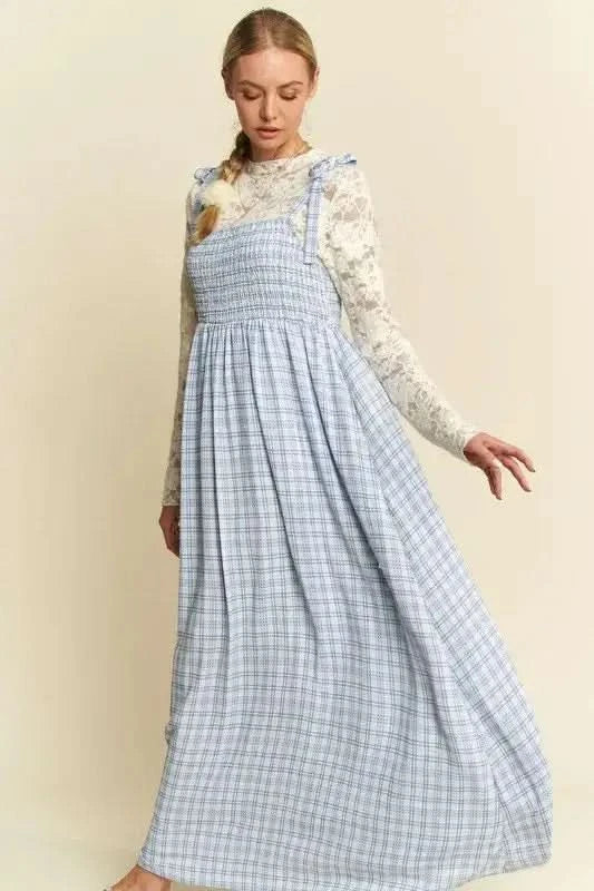 Davi & Dani Plaid Smocking Sleeveless Maxi Dress in - photo