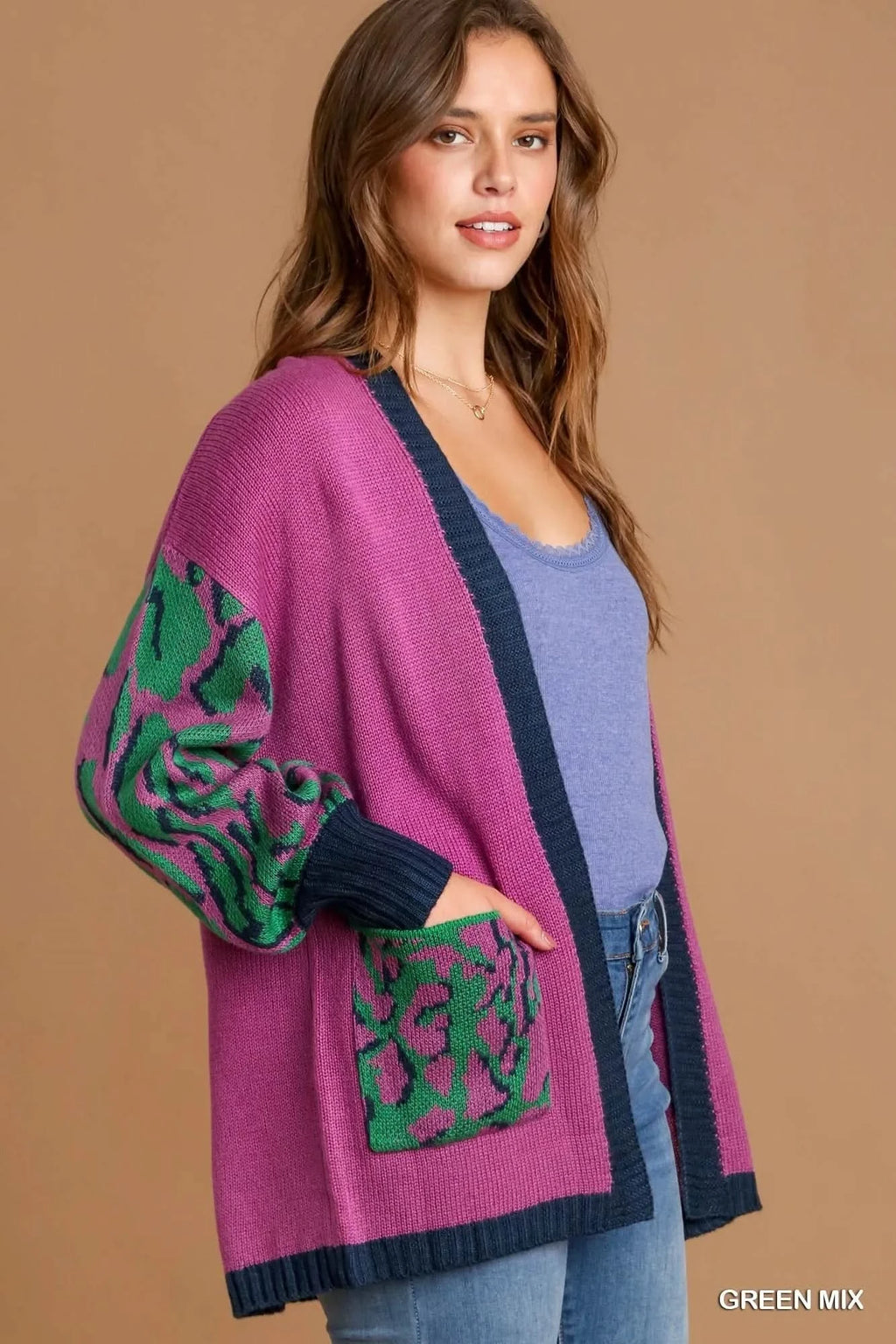 Umgee Animal Print Open Front Sweater Cardigan in - photo