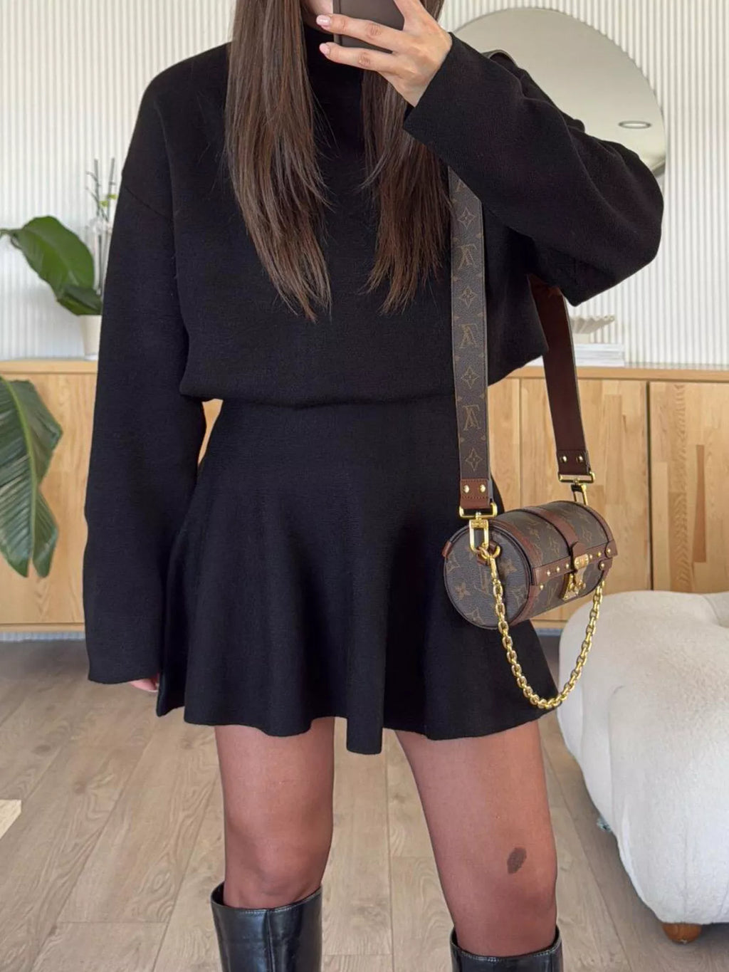 Round Neck Long Sleeve Mini Sweater Dress - SwagglyLife Home & Fashion