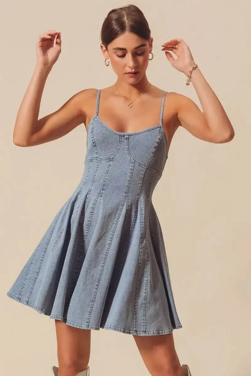 SO ME A Line Fit and Flare Denim Mini Dress in - photo