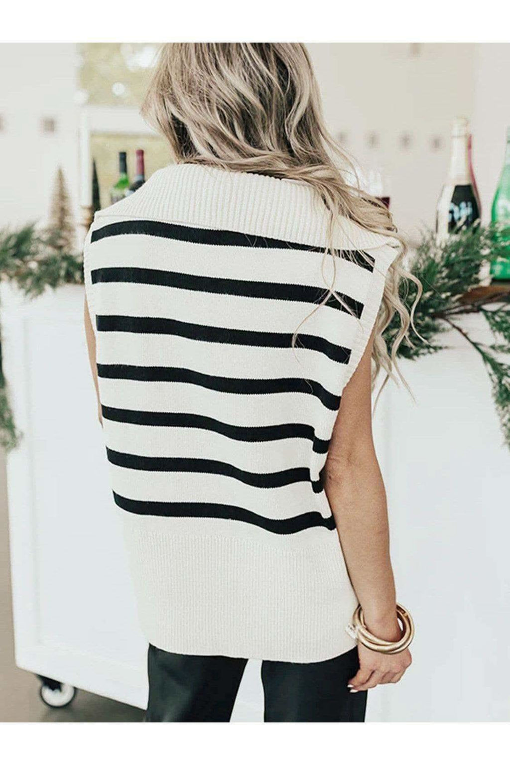 Sandra Striped Half Zip Sweater Vest - SwagglyLife Home & Fashion
