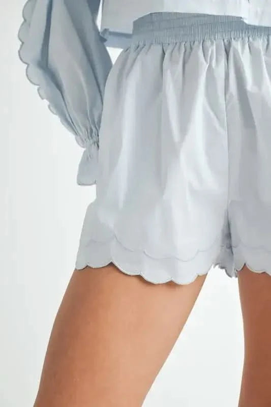 MABLE Long Sleeve Scallop Blouse and Shorts Set in - photo